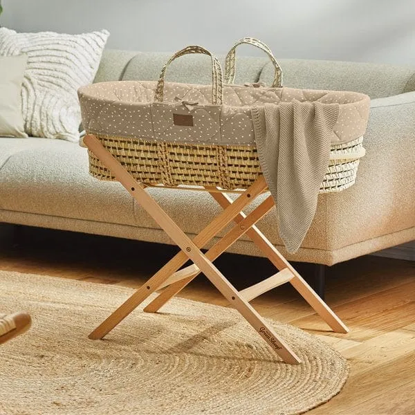 The Little Green Sheep Quilted Moses Basket Bundle - Truffle Rice