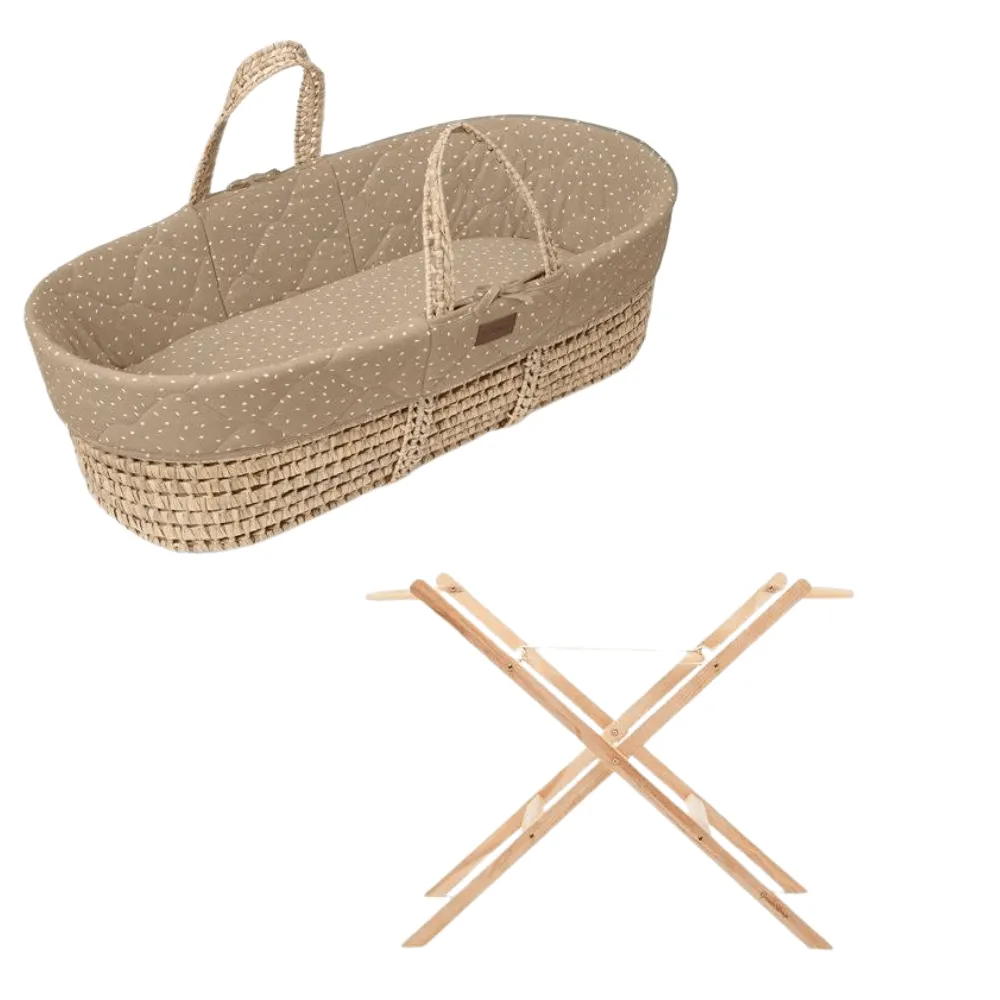 The Little Green Sheep Quilted Moses Basket Bundle - Truffle Rice