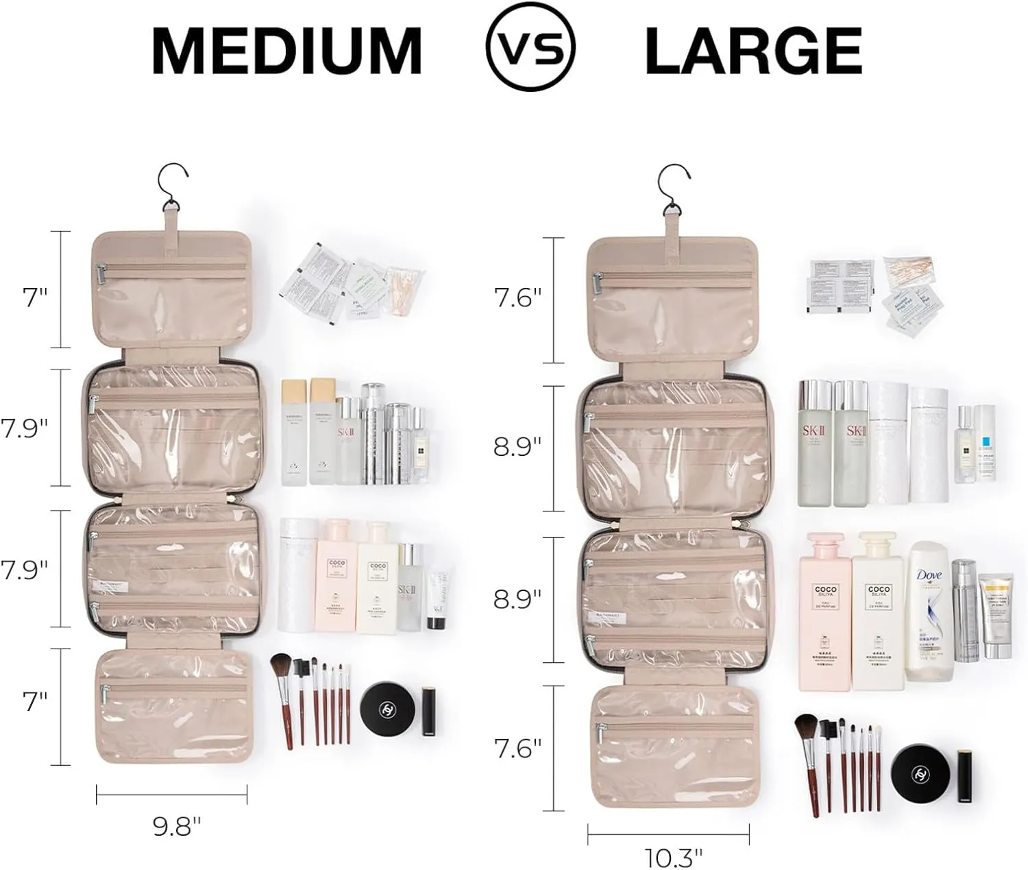 Toiletry Bag Travel Bag with Hanging Hook, Water-Resistant Makeup Cosmetic Bag Travel Organizer for Accessories, Shampoo, Full-Size Container, Toiletries (Black, Medium)