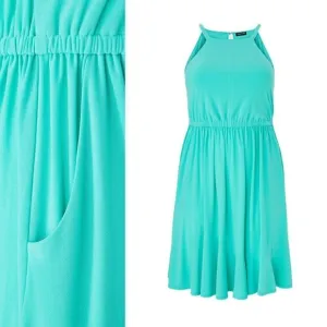 Torrid Turquoise Crepe High Neck Skater Dress w/Pockets 3 / 3X - EUC, Aqua Green