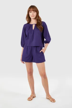 Travel Top, Navy Seersucker
