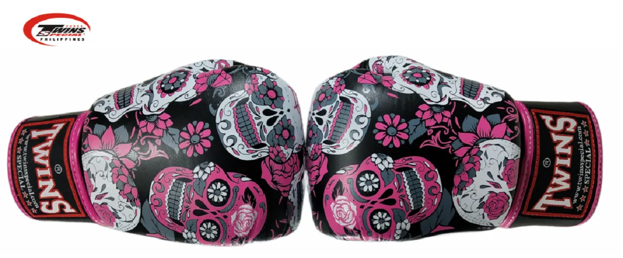 Twins Special Boxing Gloves Muerto Skull [Black/Pink]
