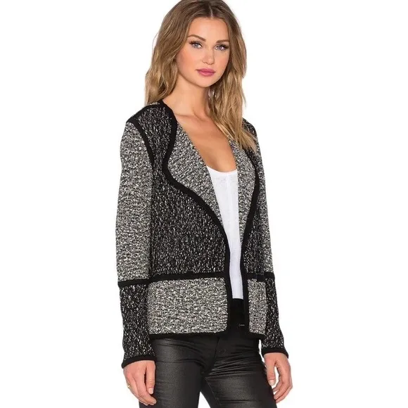 Vince Textured Drape Front Jacket Women Small Black Gray Long Sleeves Career