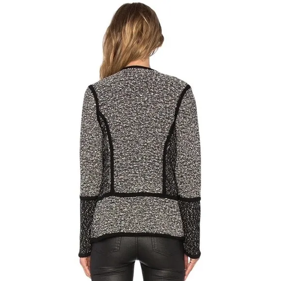 Vince Textured Drape Front Jacket Women Small Black Gray Long Sleeves Career