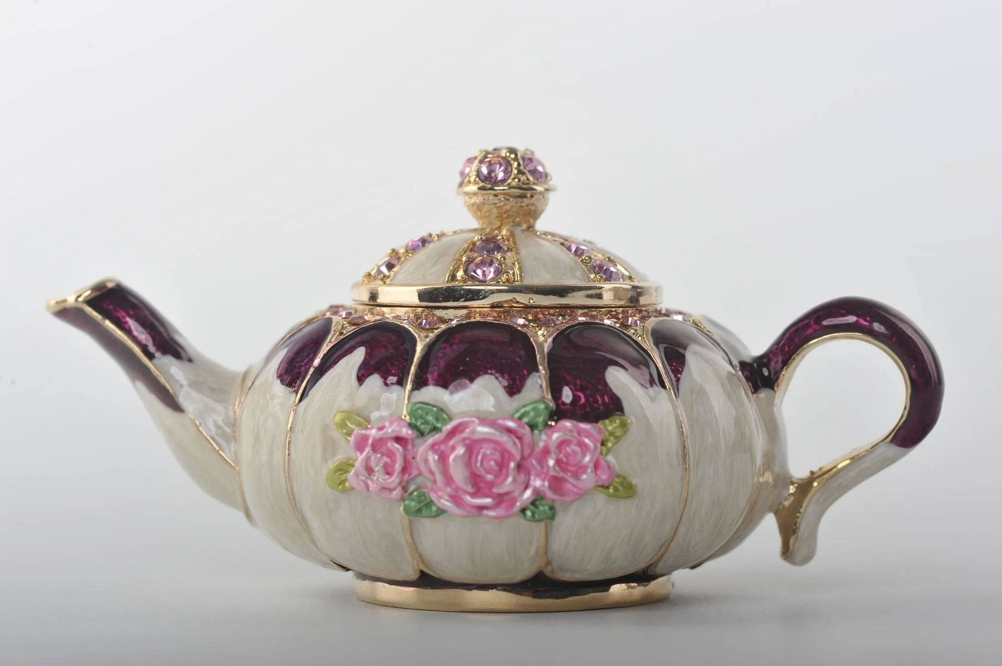 White Teapot with Pink Roses
