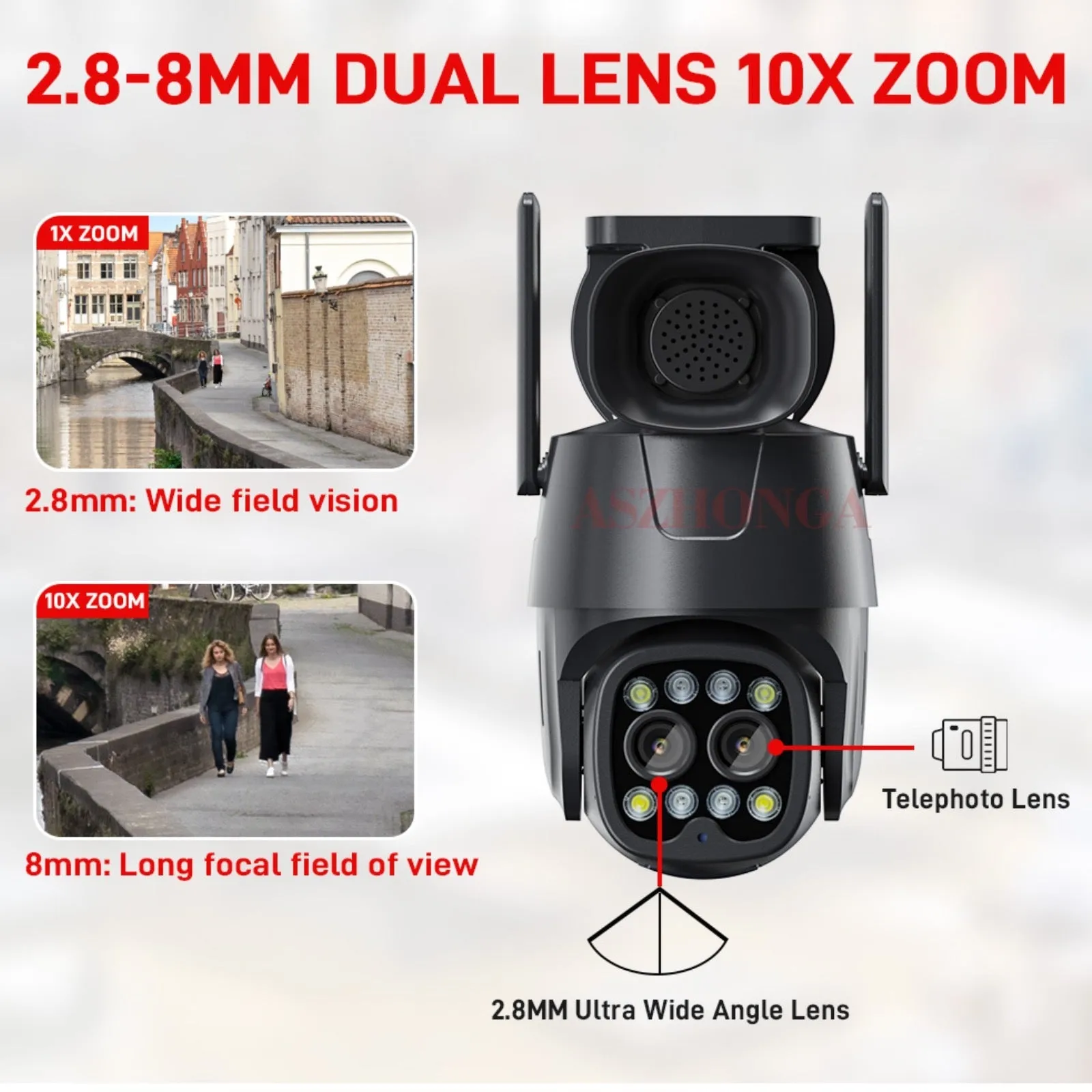 Wifi Dual Lens 8MP Camera (4MP 4MP) Auto Human Tracking 10X Zoom 360º PTZ