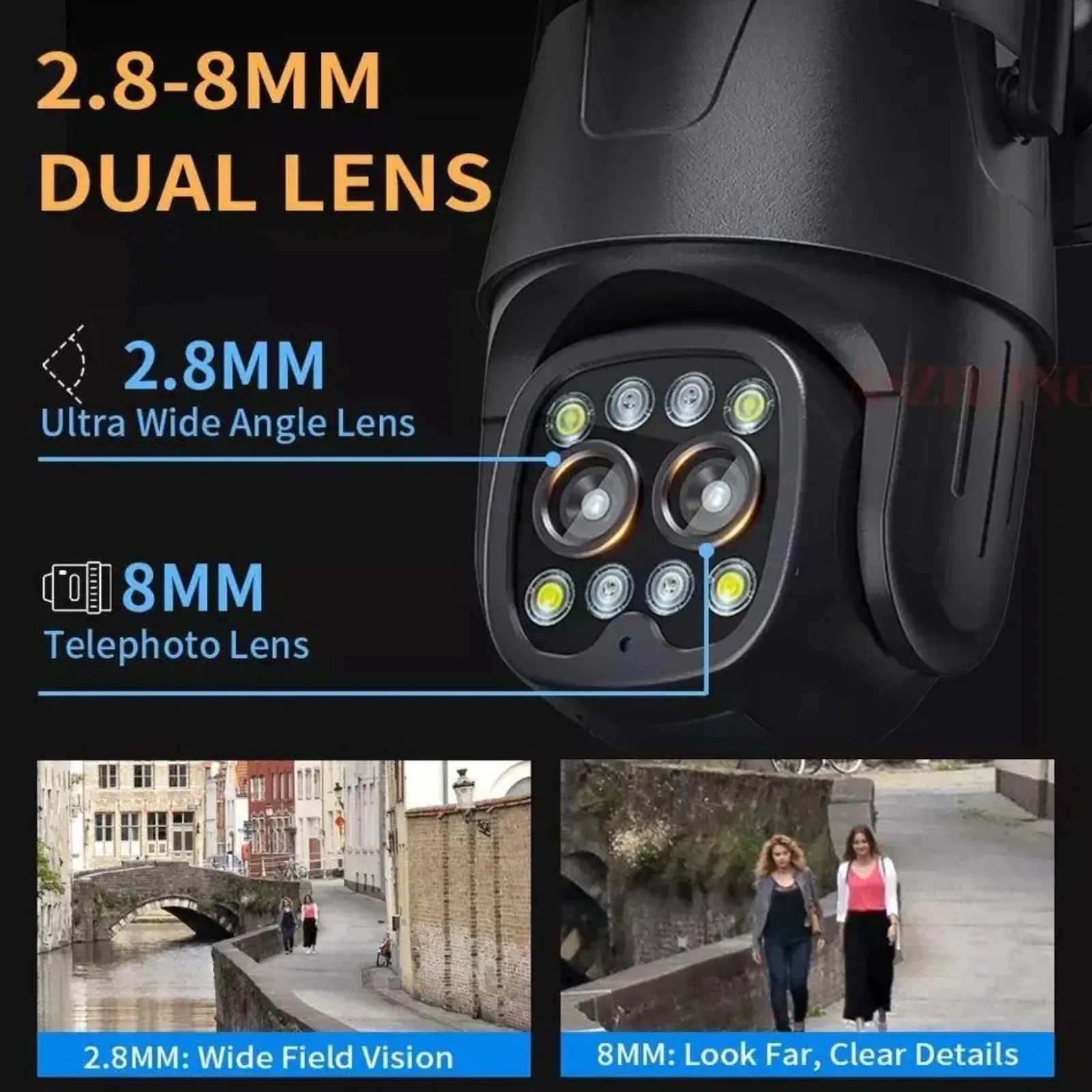 Wifi Dual Lens 8MP Camera (4MP 4MP) Auto Human Tracking 10X Zoom 360º PTZ